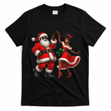 African Santa Mrs Claus Dancing African American Christmas T-Shirt - Black