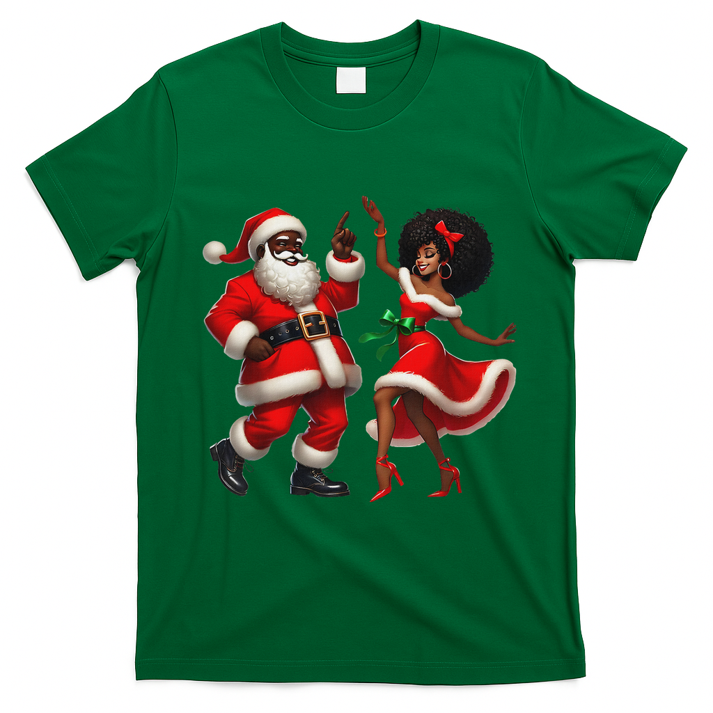 African Santa Mrs Claus Dancing African American Christmas T-Shirt - Irish Green