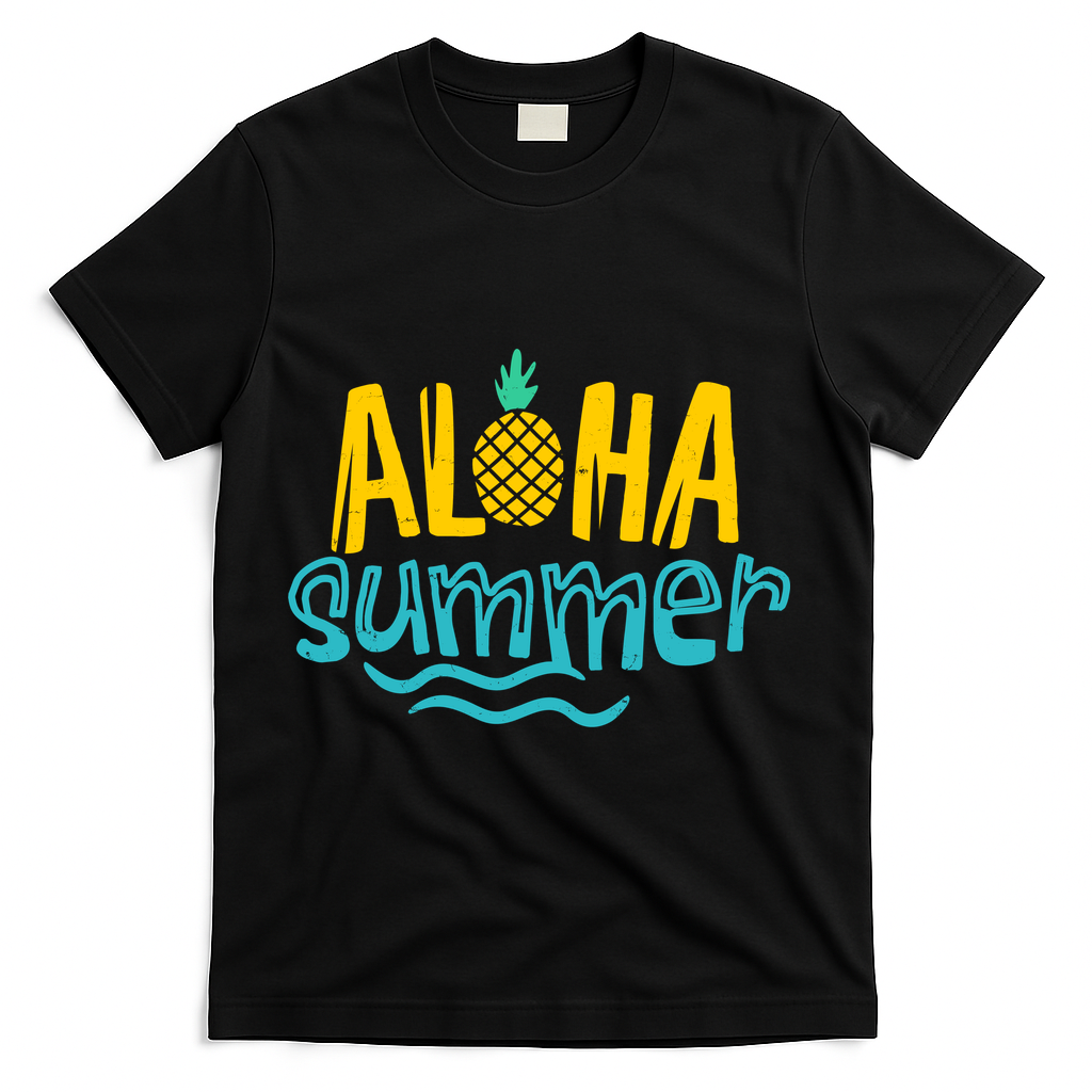 Aloha Summer Pineapple Tropical T-Shirt - Black