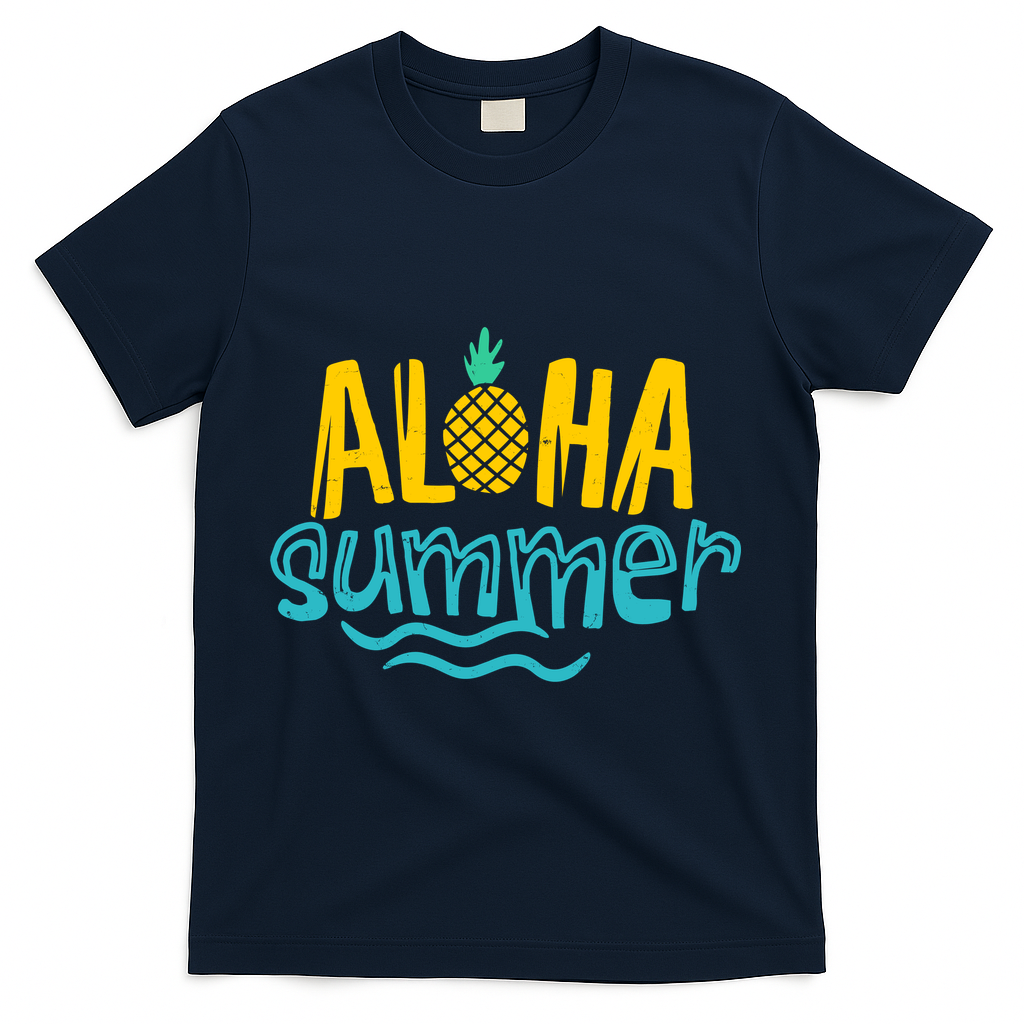 Aloha Summer Pineapple Tropical T-Shirt - Navy