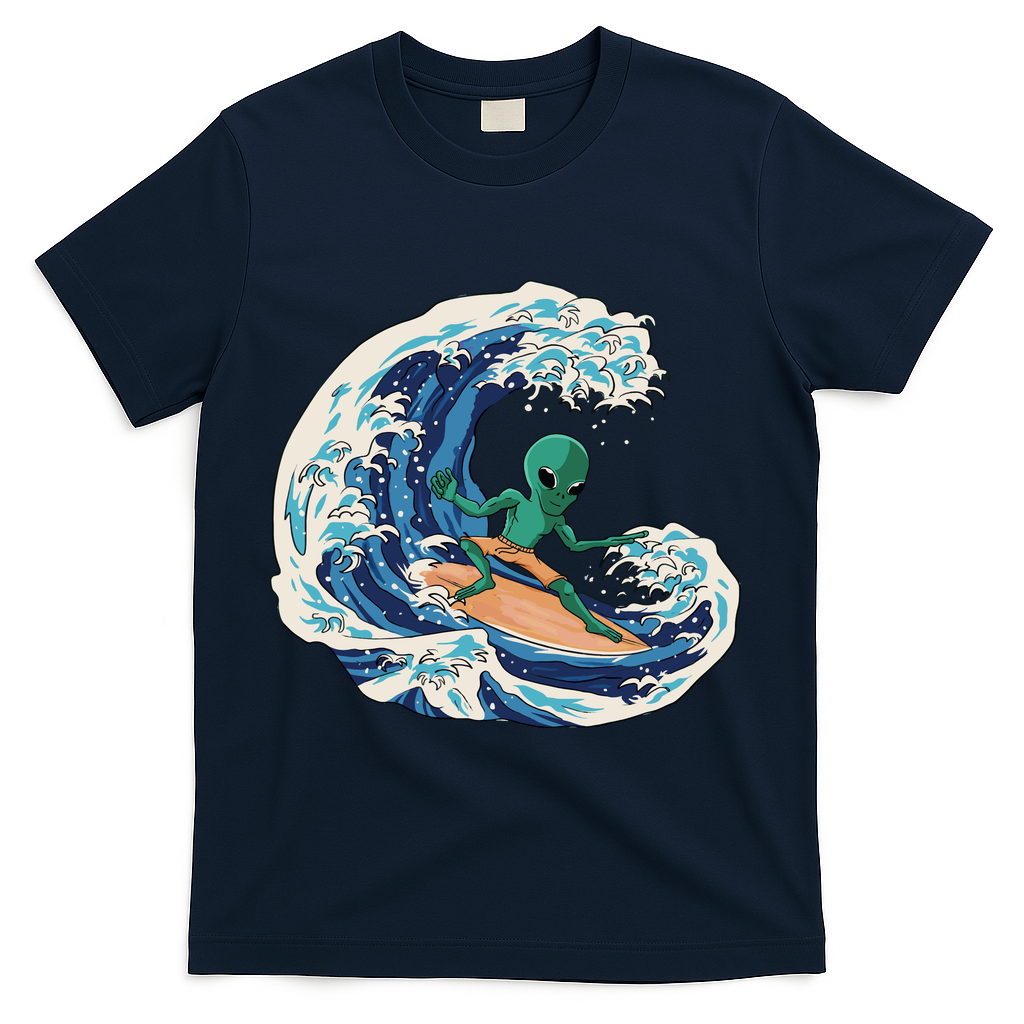 Alien Surfing Summer Surfer T-Shirt - Navy