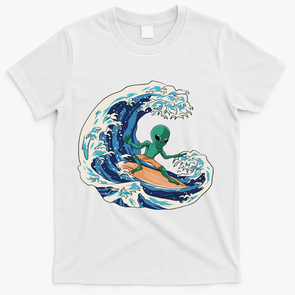 Alien Surfing Summer Surfer T-Shirt - White