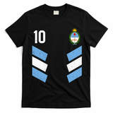 Argentina Soccer Team Jersey 10 Flag Elblem T-Shirt - Black