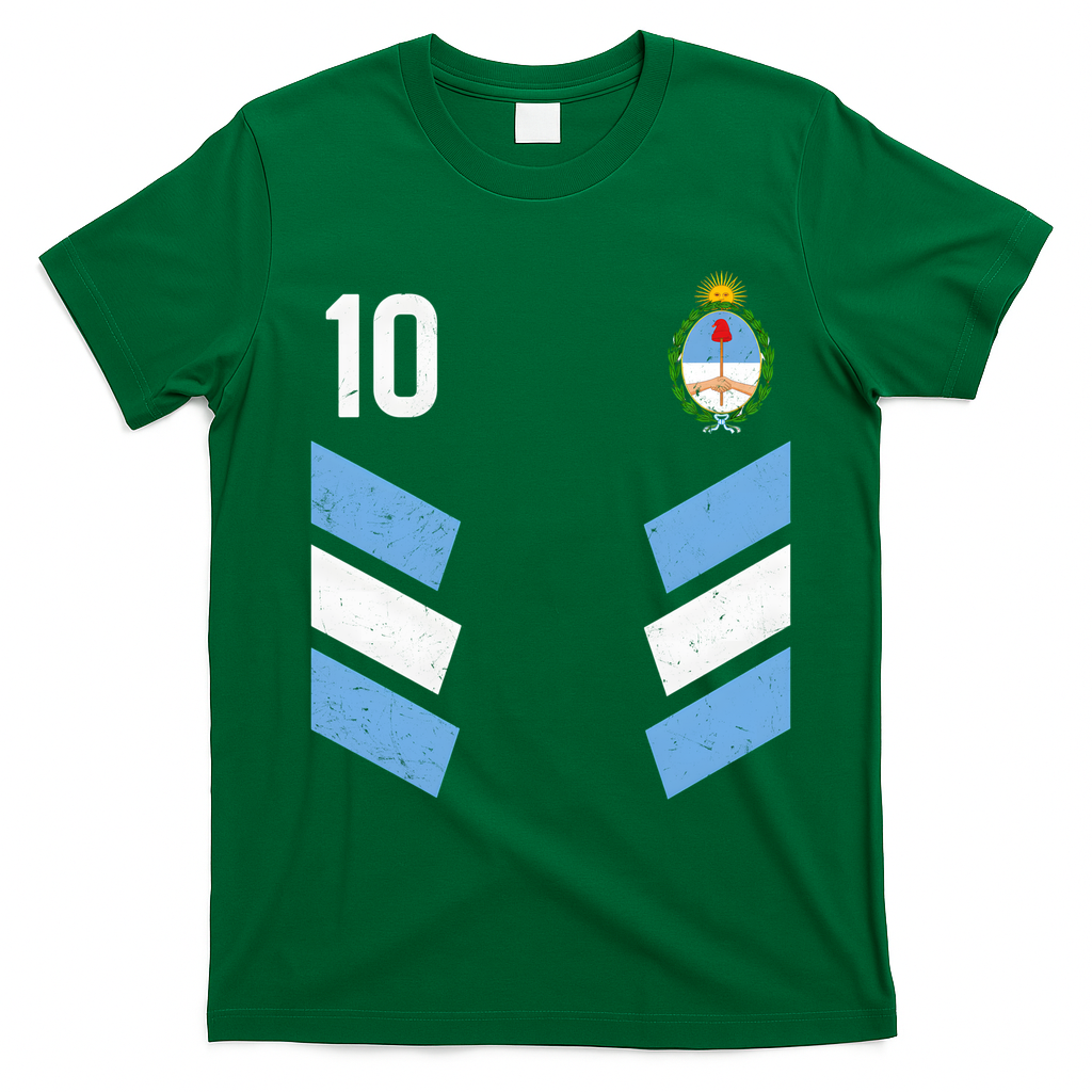 Argentina Soccer Team Jersey 10 Flag Elblem T-Shirt - Irish Green