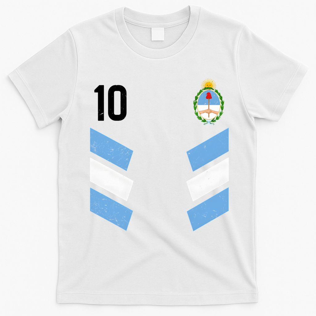 Argentina Soccer Team Jersey 10 Flag Elblem T-Shirt - White