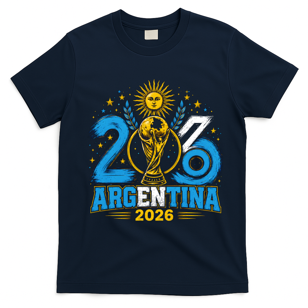 Argentina Soccer World 2026 Championship Celebration T-Shirt - Navy Blue