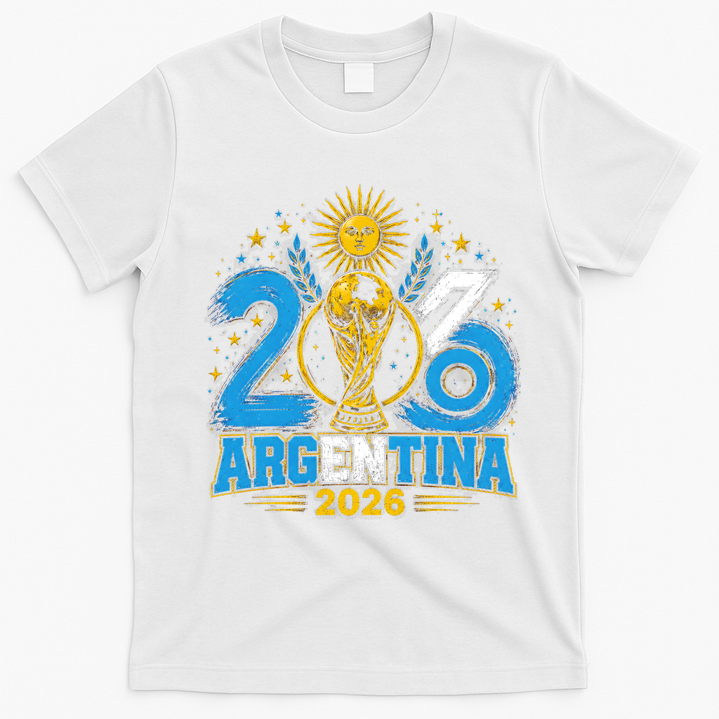 Argentina Soccer World 2026 Championship Celebration T-Shirt - White