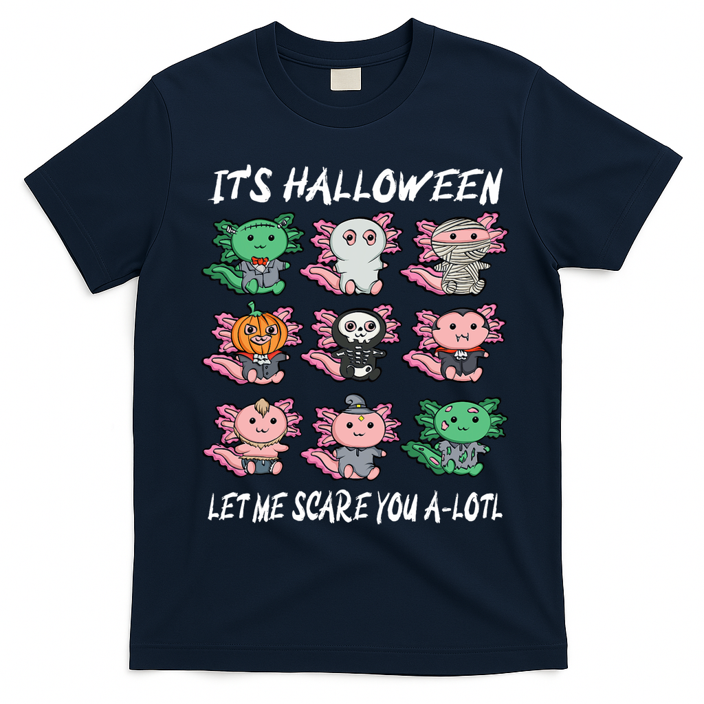 Axolotl Scare You A-Lotl Girl Boy Axolotl Halloween T-Shirt - Navy Blue