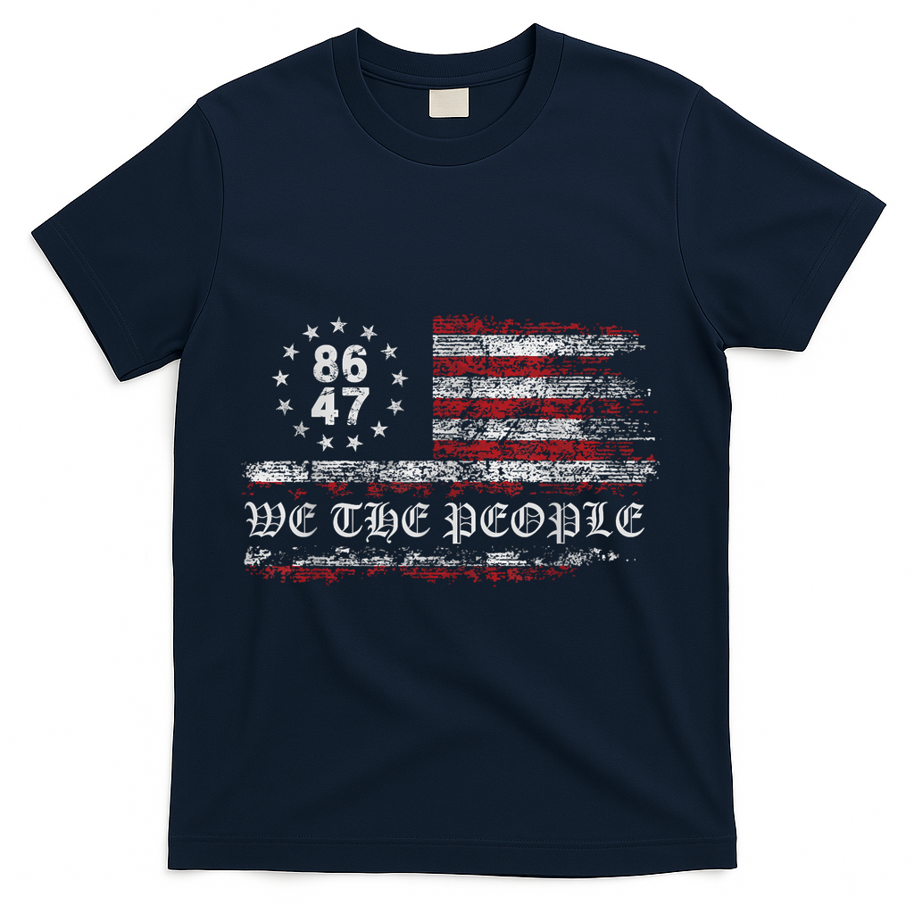 Anti Trump 8647 86 47 US Flag We The People Impeach 47 T-Shirt - Navy
