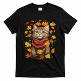 Autumn Themed Cute Cat Fall Breeze Kitten Cat Lover T-Shirt - Black