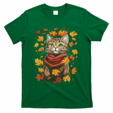 Autumn Themed Cute Cat Fall Breeze Kitten Cat Lover T-Shirt - Green