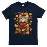 Autumn Themed Cute Cat Fall Breeze Kitten Cat Lover T-Shirt - Navy