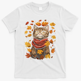 Autumn Themed Cute Cat Fall Breeze Kitten Cat Lover T-Shirt - White