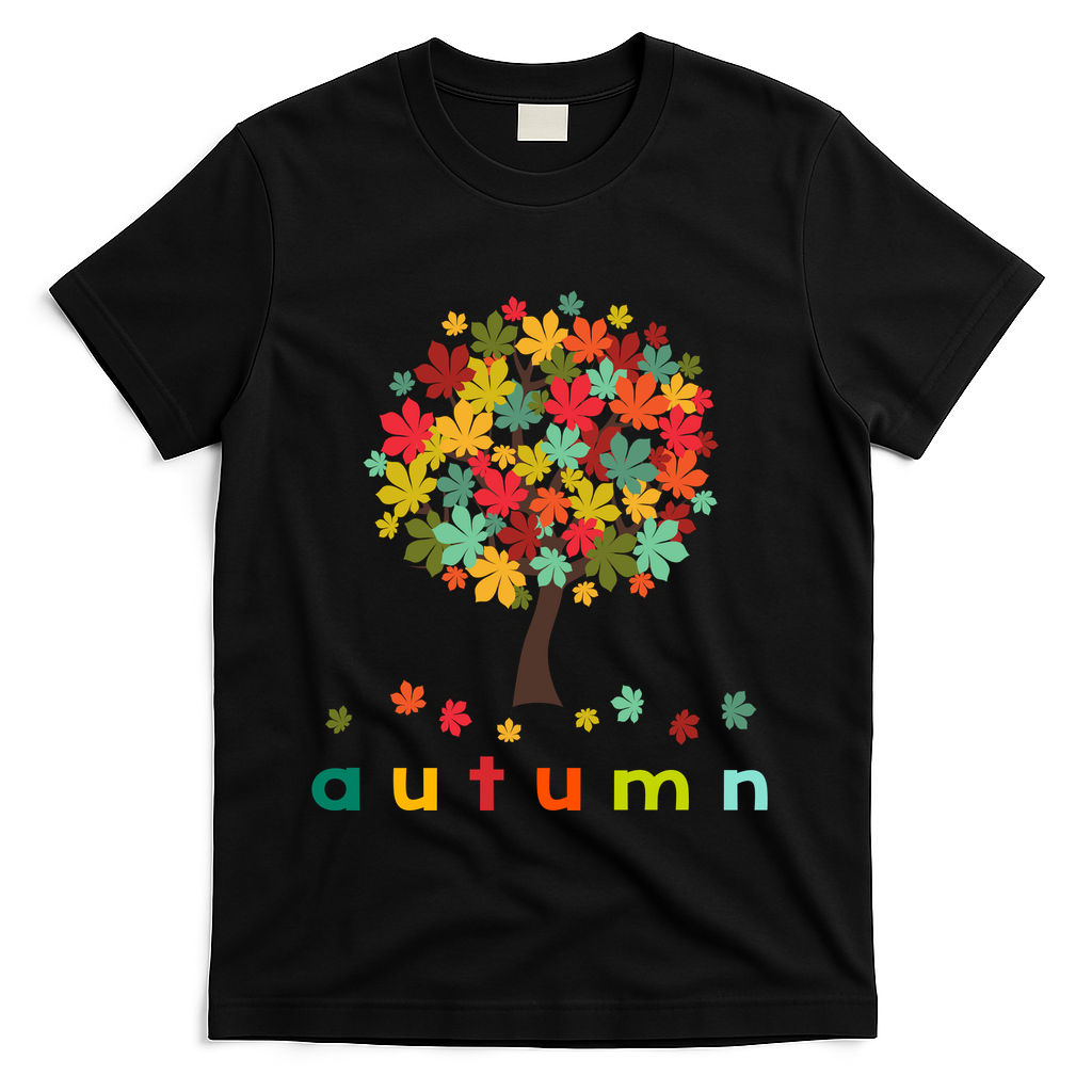 Autumn Tree Colorful Festive T-Shirt - Black