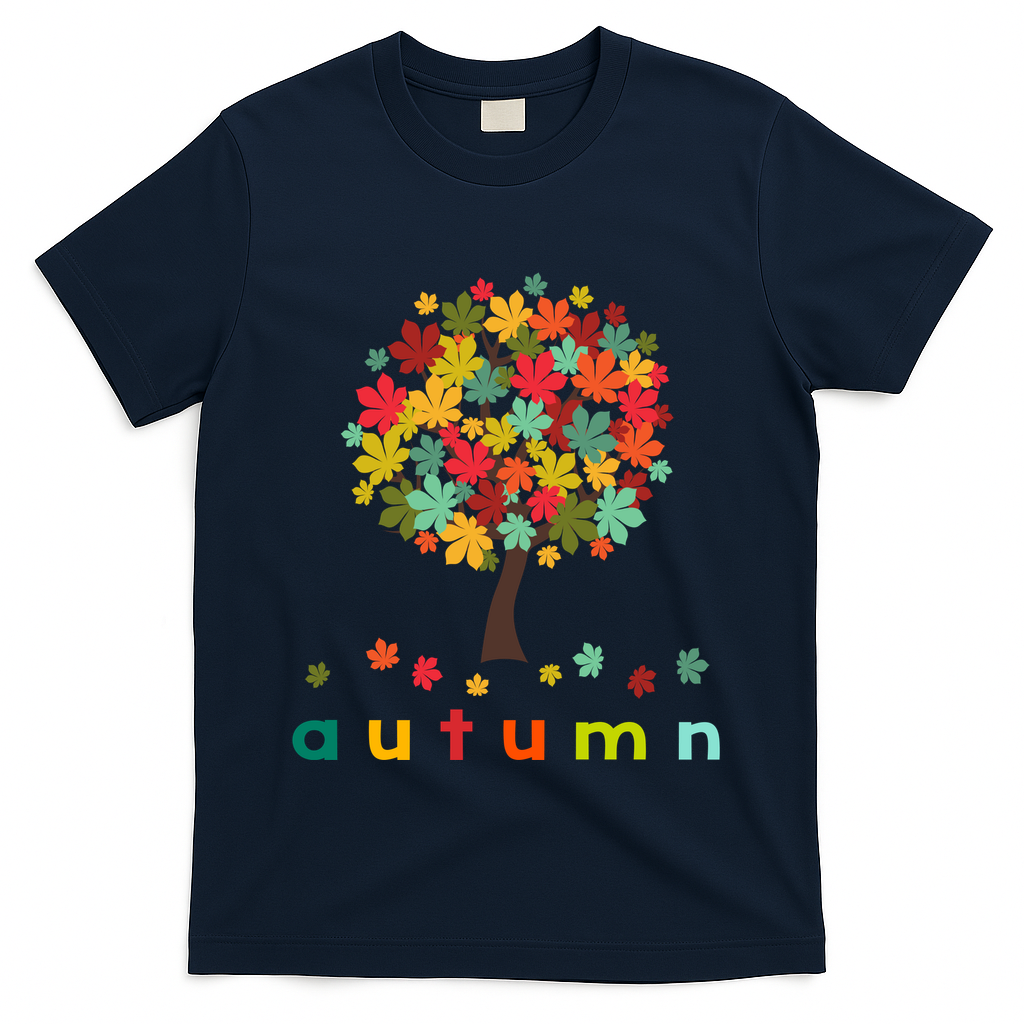 Autumn Tree Colorful Festive T-Shirt - Navy