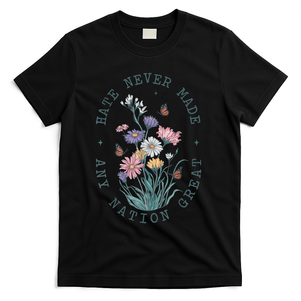 Anti Trump Floral Butterflies Democrat President Liberal T-Shirt - Black