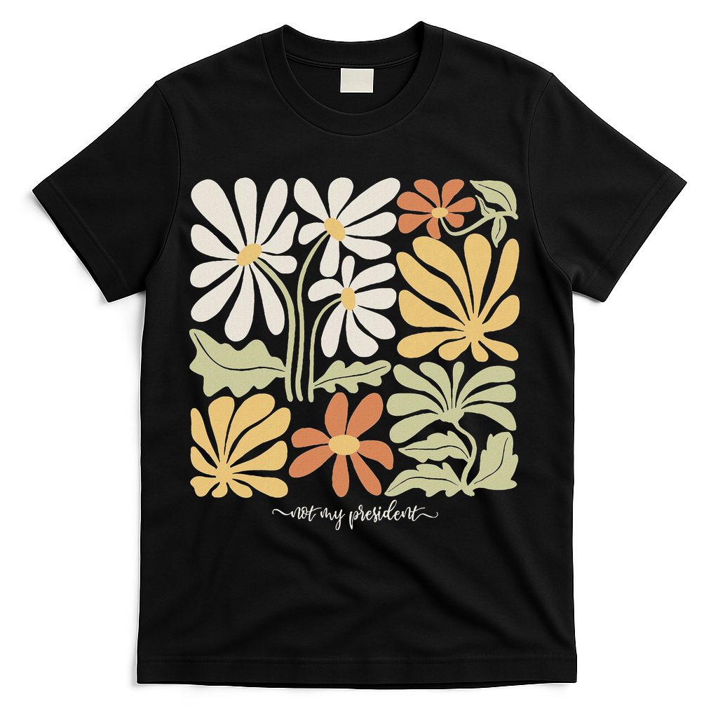 Anti Trump Subtle Not My President Flowers Statement T-Shirt - Black