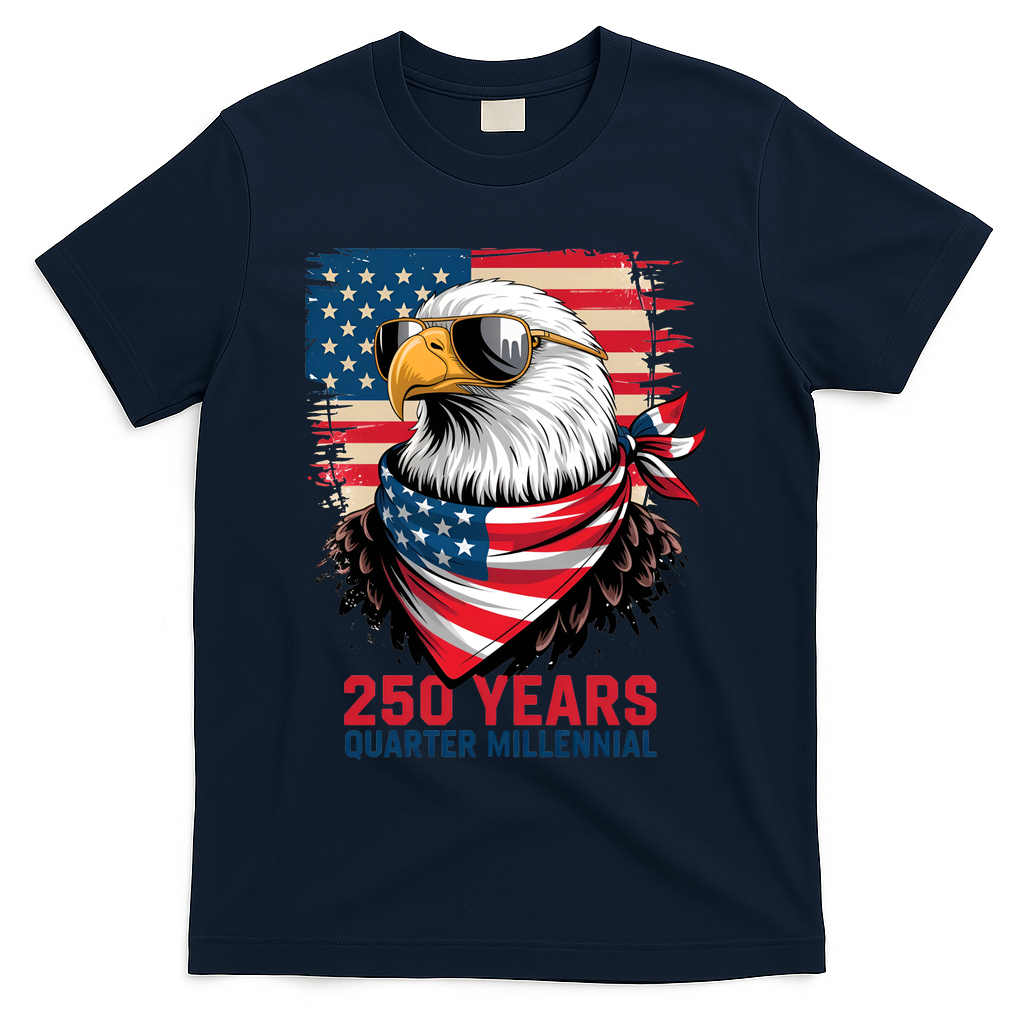 America USA 250 Years Quarter Millennial Eagle T-Shirt - Navy