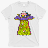 Alien UFO Funky Mushrooms Sci-Fi Fans T-Shirt - White