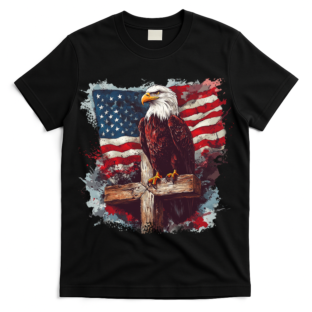 American USA Flag Christian Cross Eagle T-Shirt