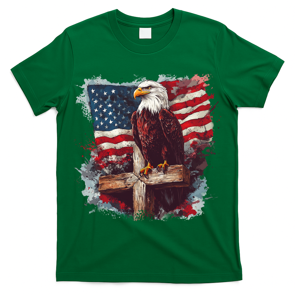 American USA Flag Christian Cross Eagle T-Shirt