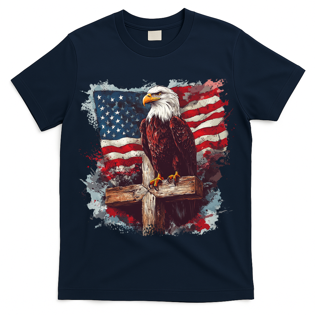American USA Flag Christian Cross Eagle T-Shirt