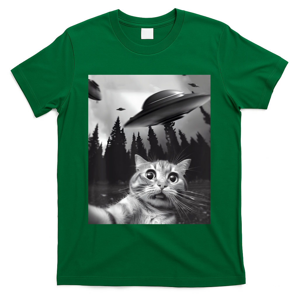 Alien UFO Funny Cat Selfie T-Shirt