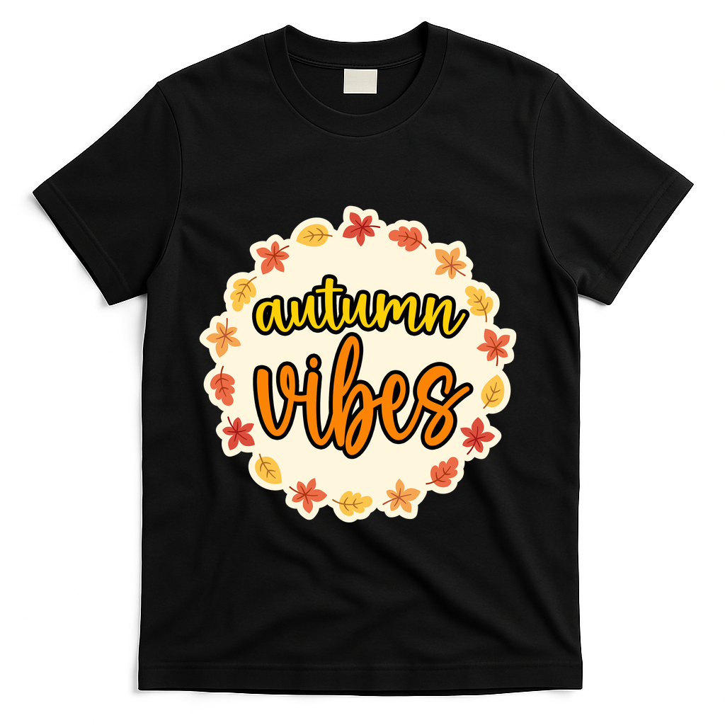 Autumn Vibes Leaf Season T-Shirt - Black
