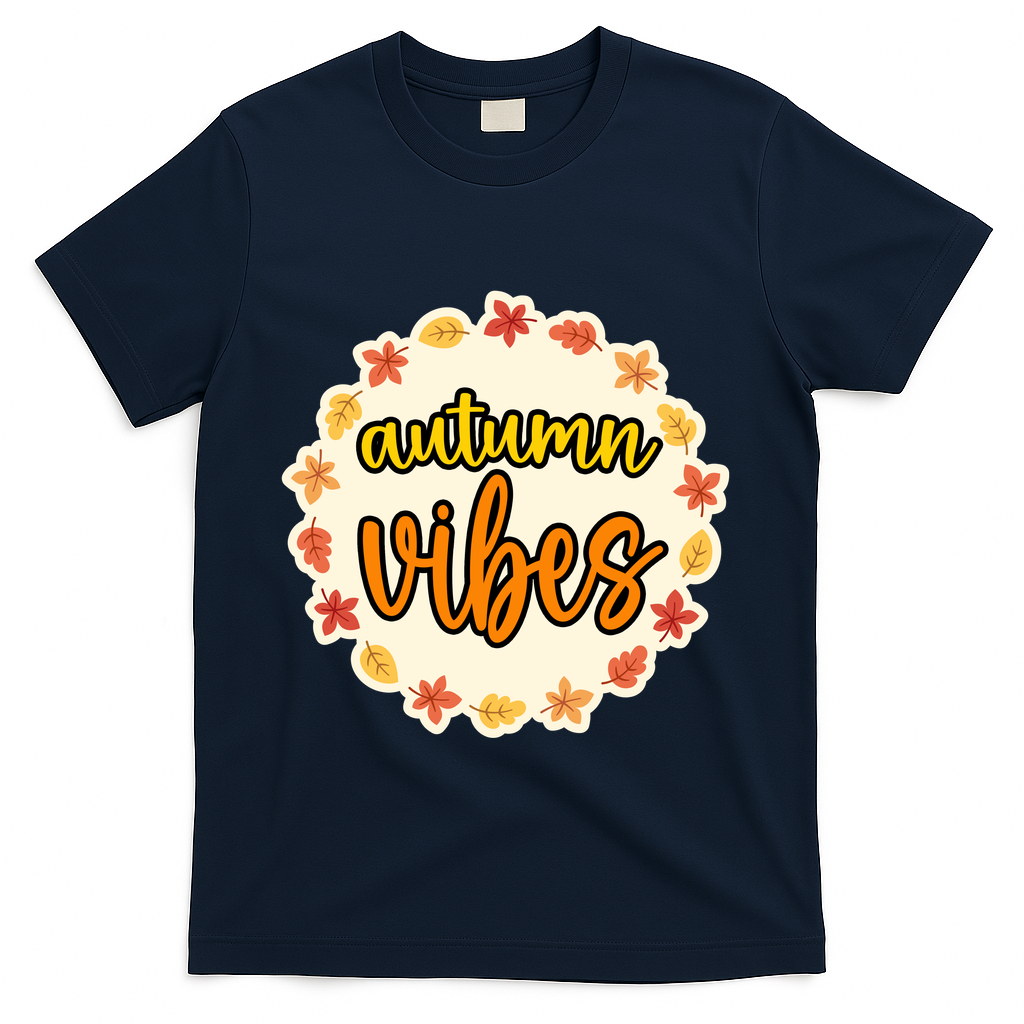 Autumn Vibes Leaf Season T-Shirt - Navy