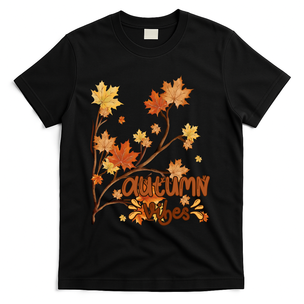 Autumn Vibes Leaves Cozy T-Shirt - Black