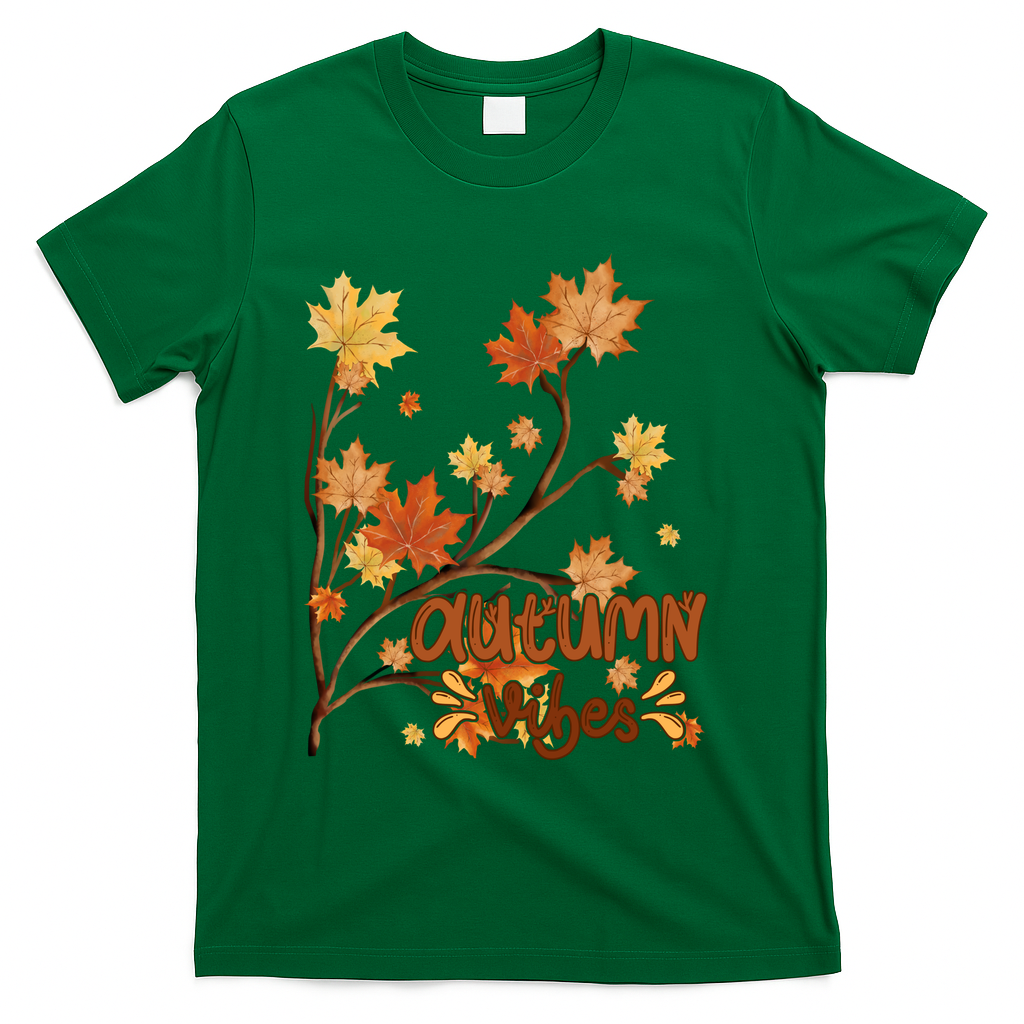 Autumn Vibes Leaves Cozy T-Shirt - Green