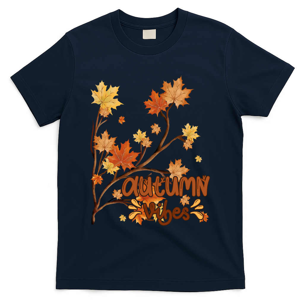 Autumn Vibes Leaves Cozy T-Shirt - Navy