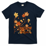 Autumn Vibes Leaves Cozy T-Shirt - Navy