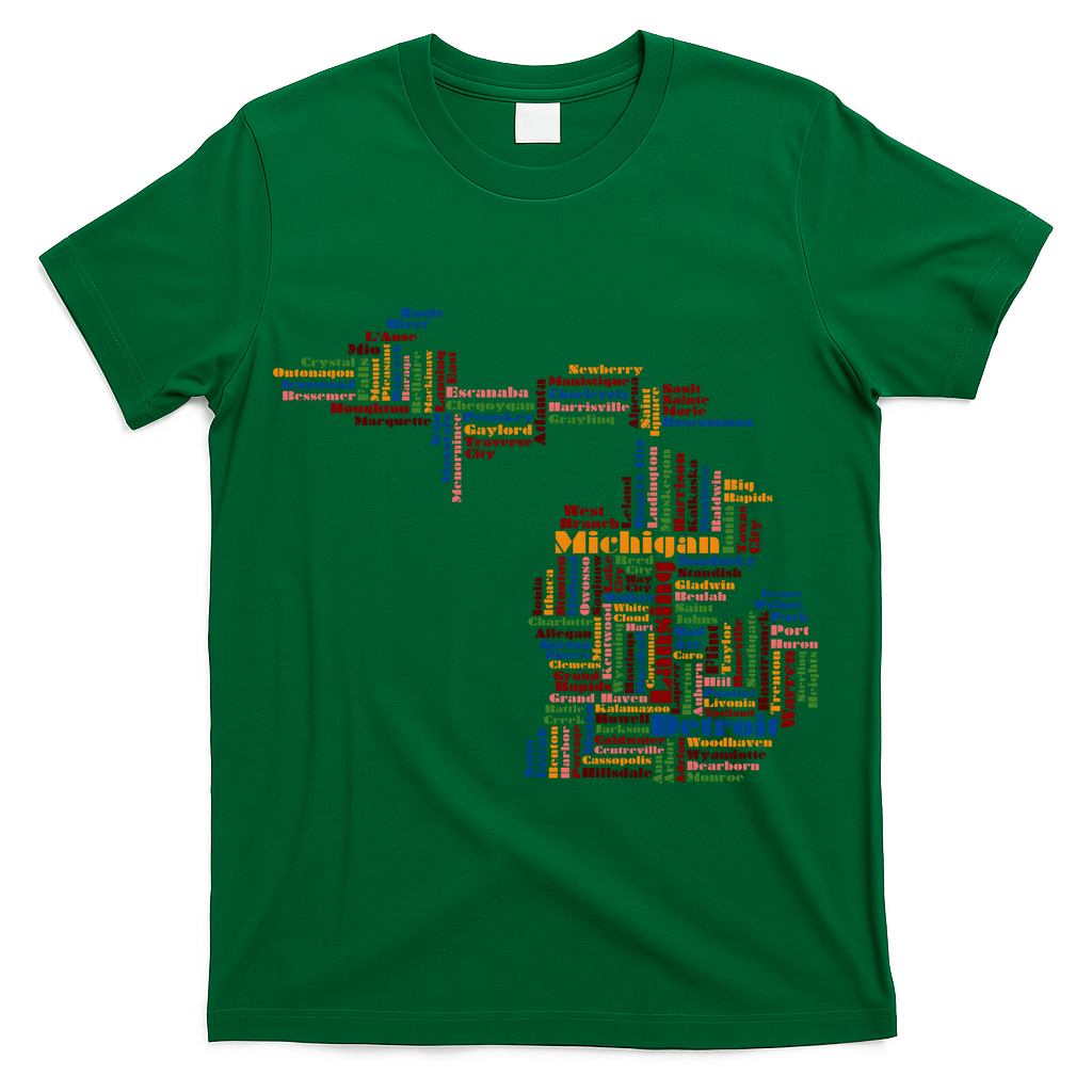 Abstract Word Cloud Map Of Michigan State T-Shirt