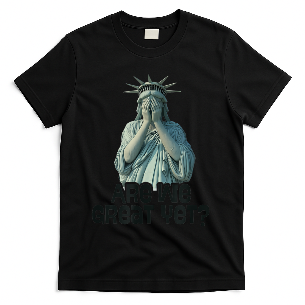 Are We Great Yet Anti Trump Politics Humor Statue Of Liberty T-Shirt - Black