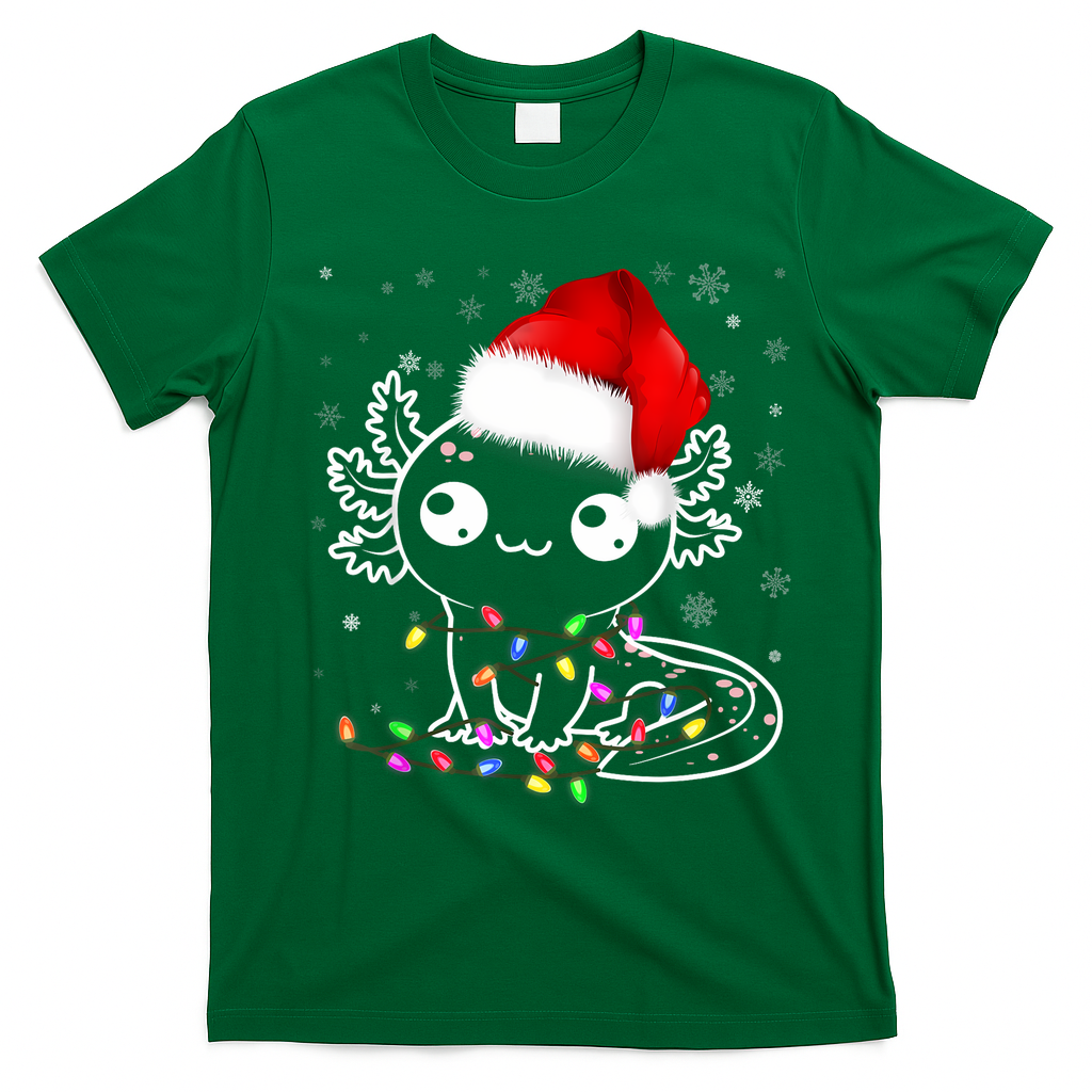 Axolotl Xmas Hat Santa Tree Cute Funny Christmas Pajama T-Shirt - Irish Green