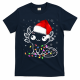Axolotl Xmas Hat Santa Tree Cute Funny Christmas Pajama T-Shirt - Navy Blue