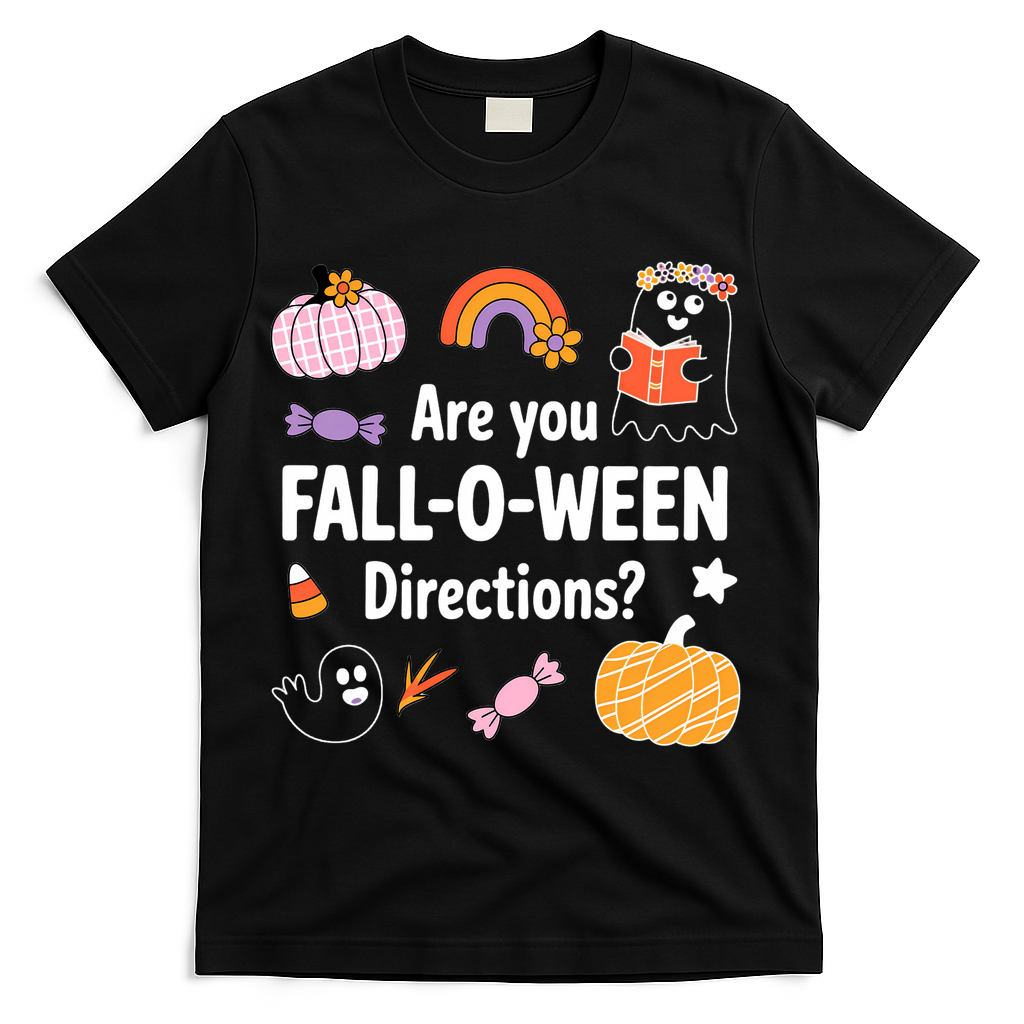 Are You Fall O Ween Directions Teacher Halloween Ghost T-Shirt - Black
