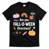 Are You Fall O Ween Directions Teacher Halloween Ghost T-Shirt - Black