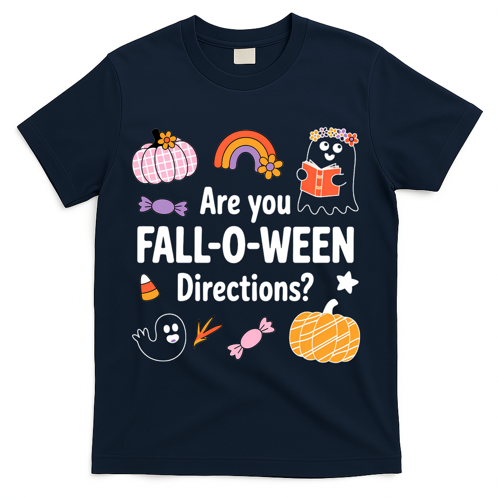 Are You Fall O Ween Directions Teacher Halloween Ghost T-Shirt - Navy
