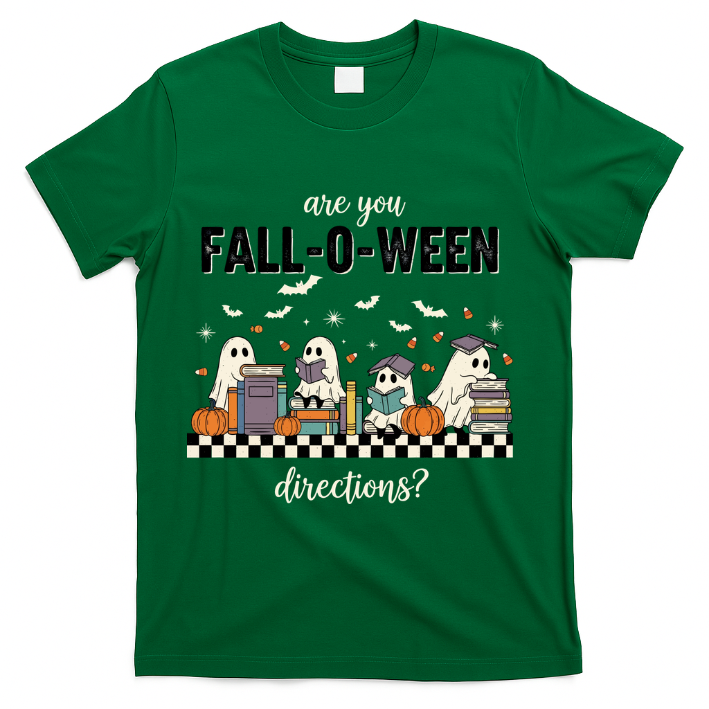 Are You Fallo Ween Directions Reading Ghost Halloween Teacher T-Shirt - Green