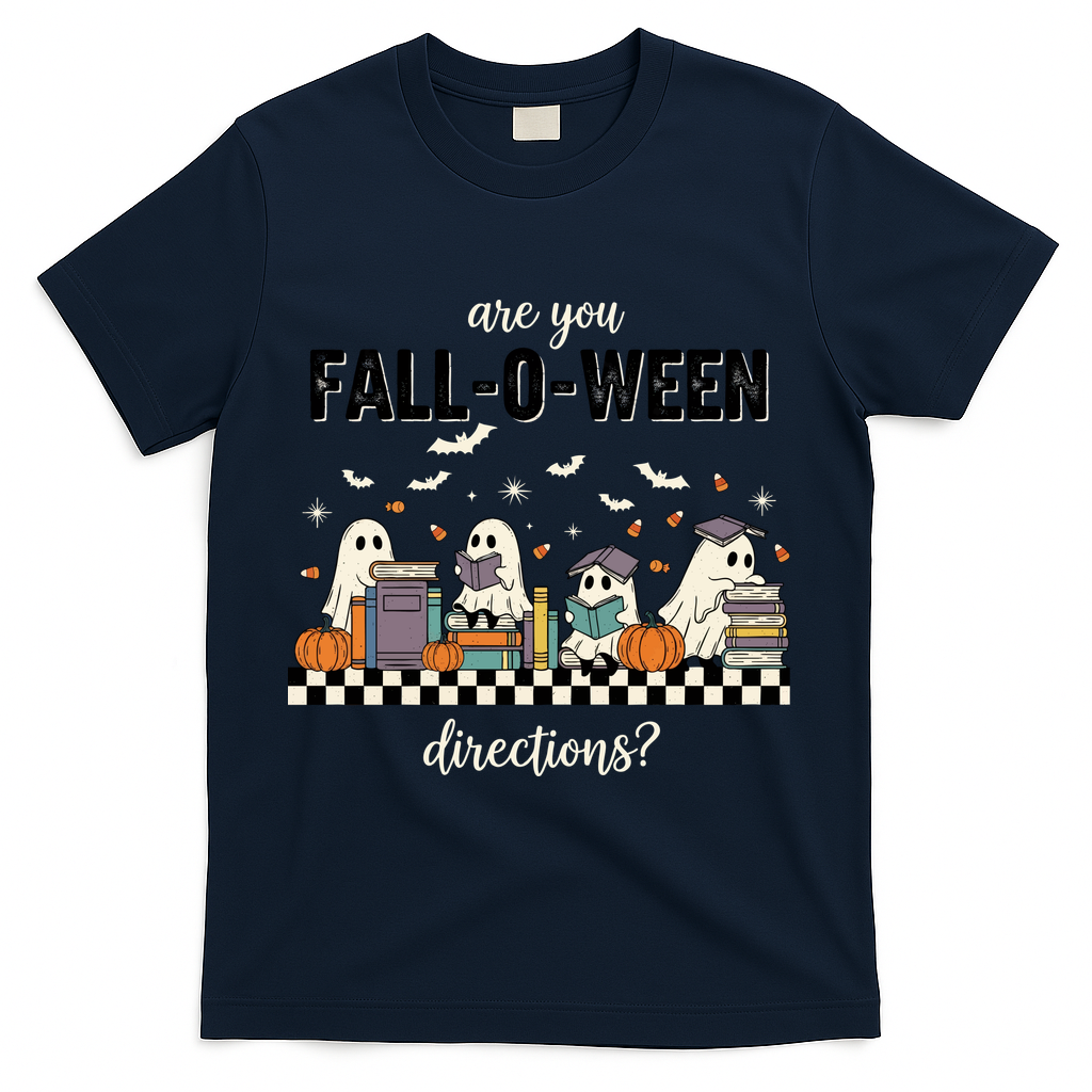 Are You Fallo Ween Directions Reading Ghost Halloween Teacher T-Shirt - Navy