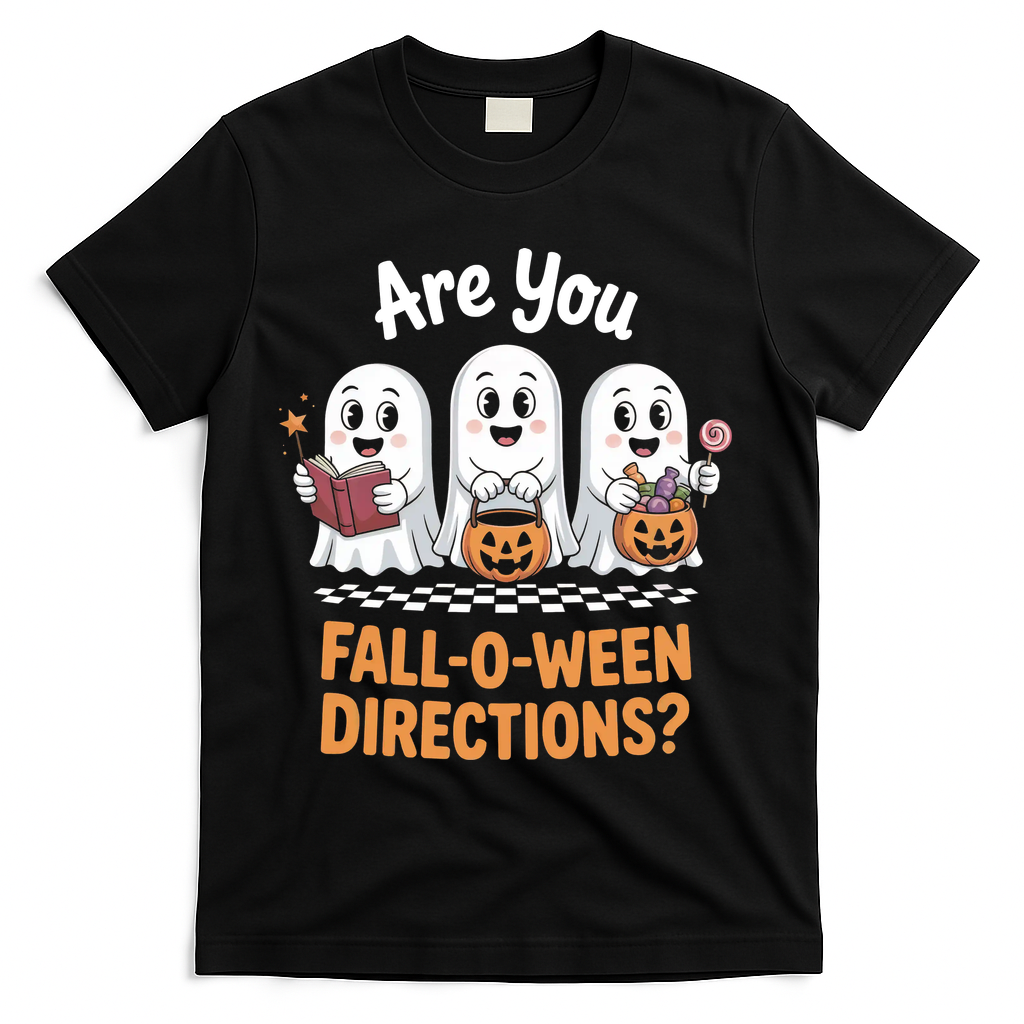 Are You Fall-O-Ween Directions Cute Halloween Teacher Ghost T-Shirt - Black