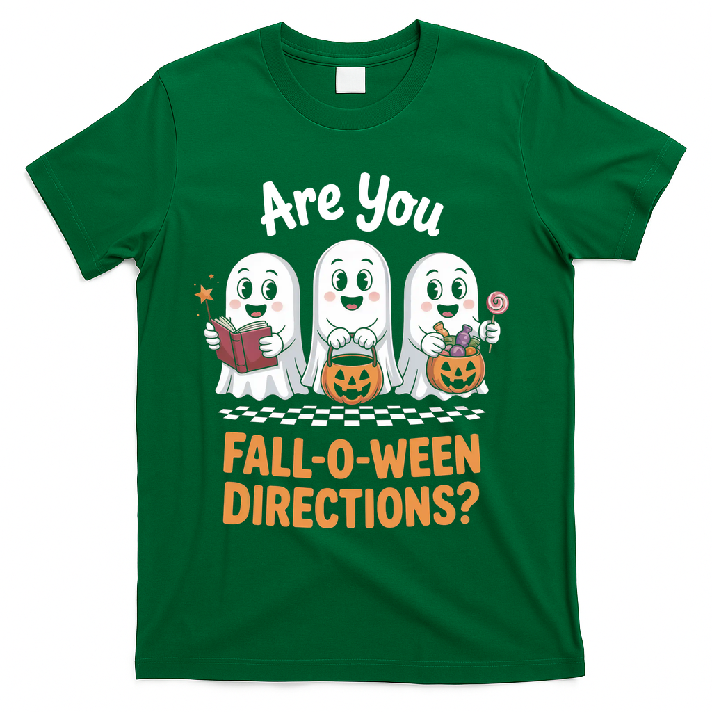 Are You Fall-O-Ween Directions Cute Halloween Teacher Ghost T-Shirt - Green