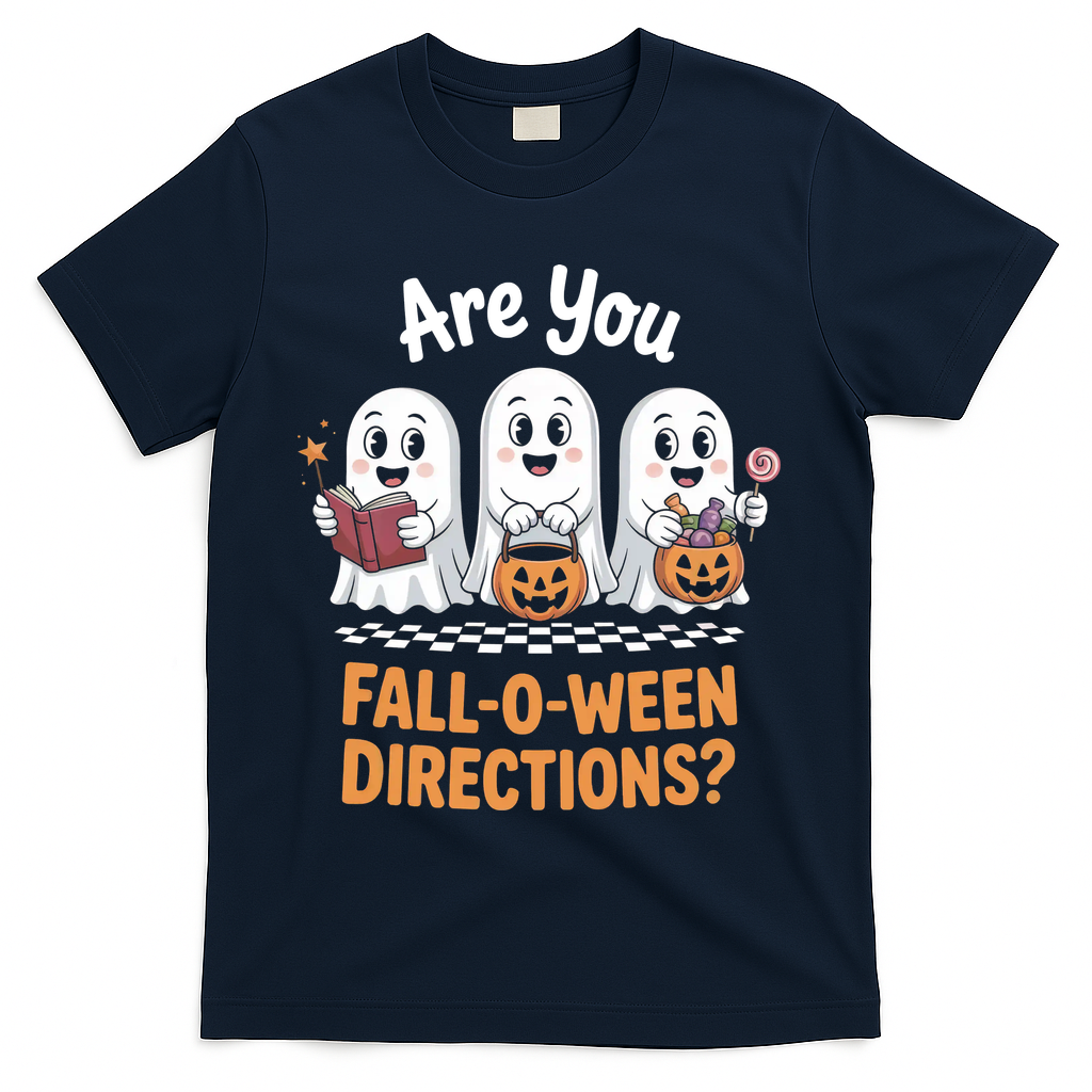 Are You Fall-O-Ween Directions Cute Halloween Teacher Ghost T-Shirt - Navy