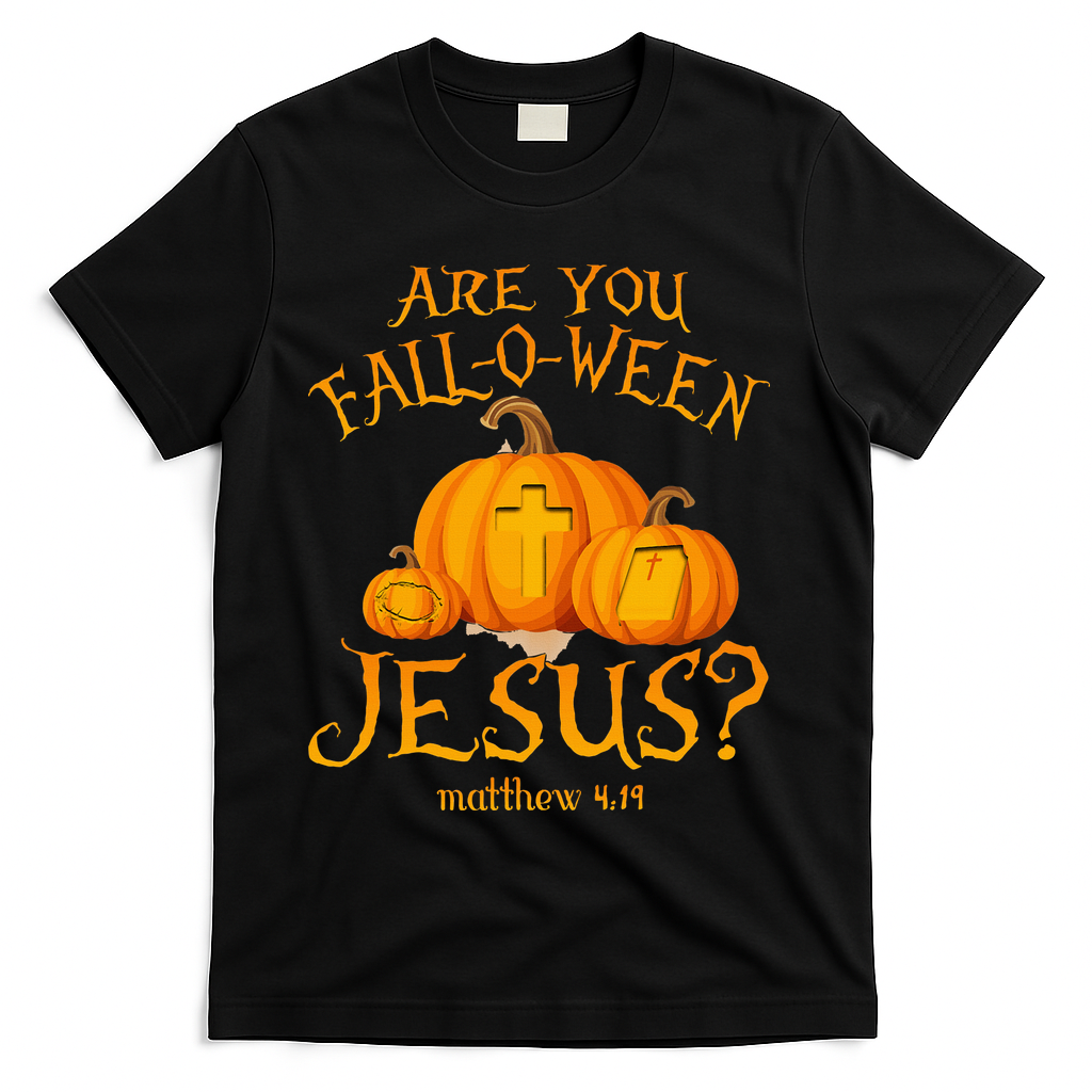 Are You Fall O Ween Jesus Christian Halloween Pumpkin T-Shirt - Black