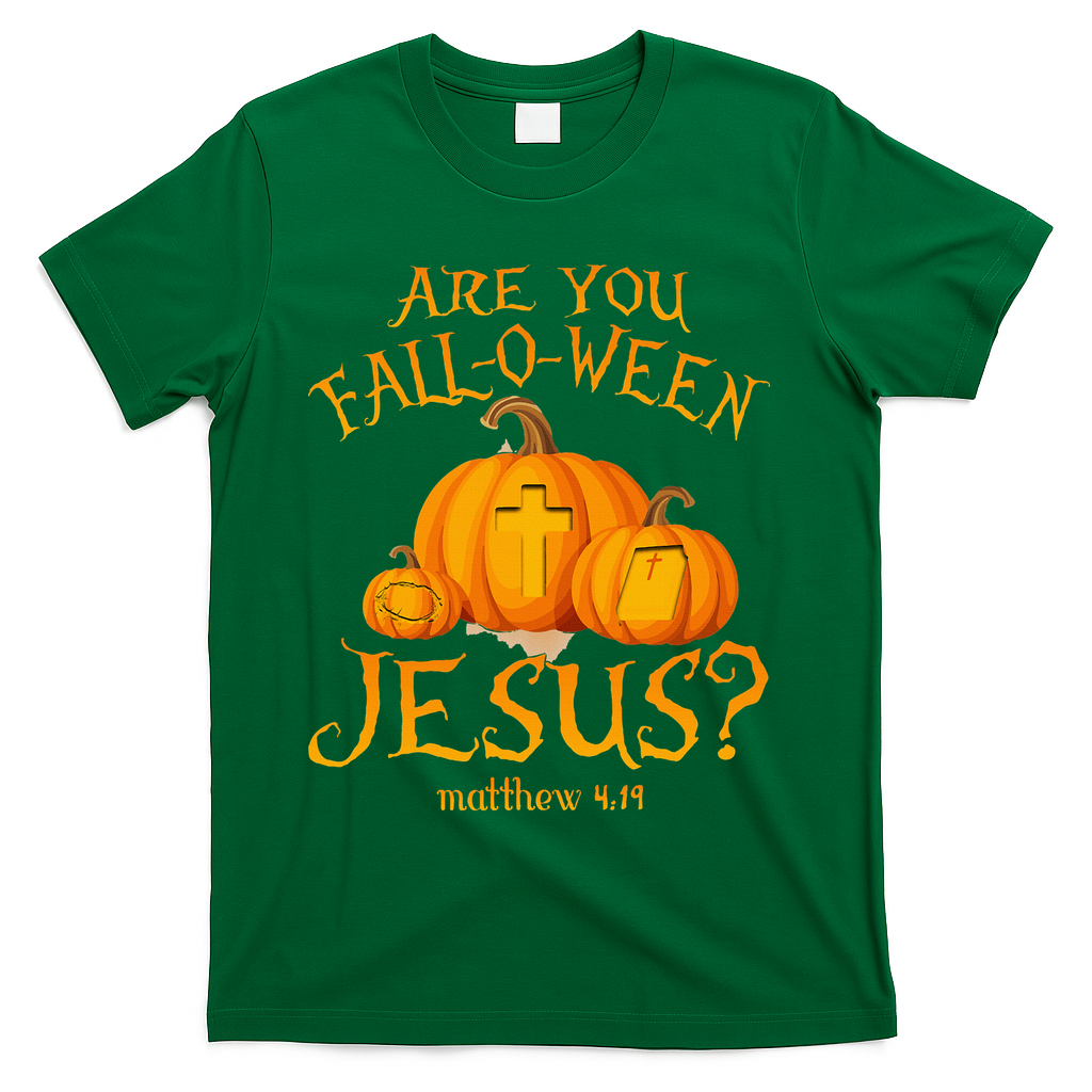 Are You Fall O Ween Jesus Christian Halloween Pumpkin T-Shirt - Green