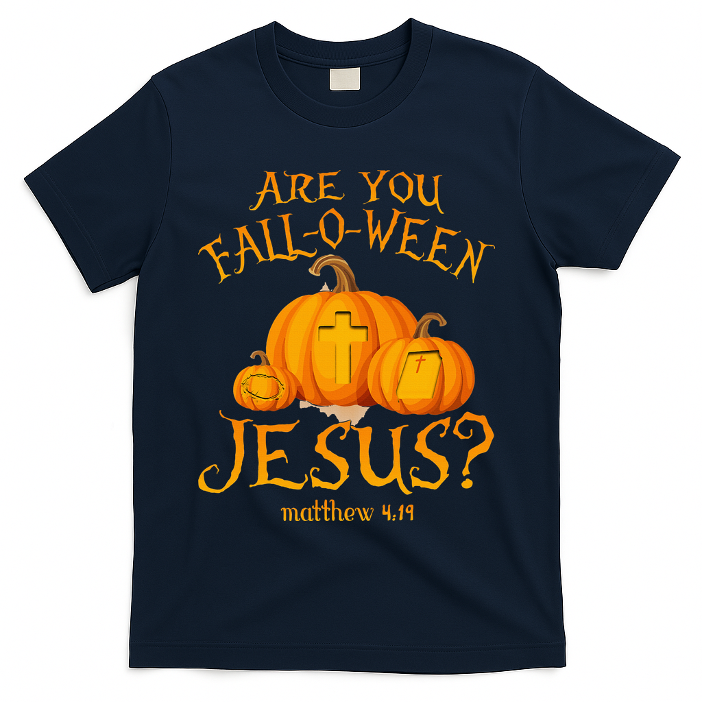 Are You Fall O Ween Jesus Christian Halloween Pumpkin T-Shirt - Navy