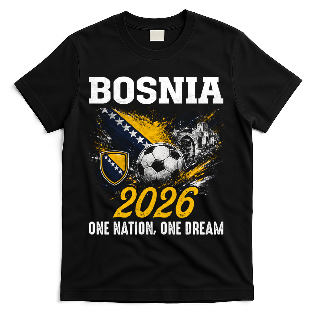 Bosnia 2026 Soccer Fan One Nation One Dream T-Shirt - Black
