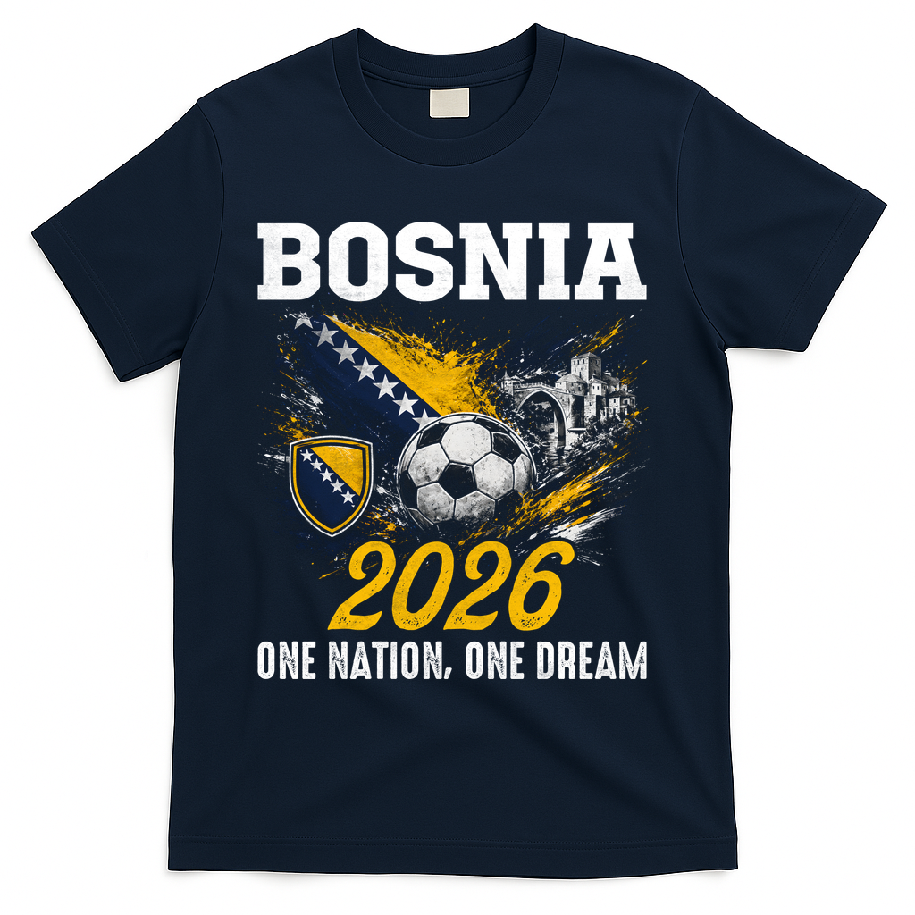 Bosnia 2026 Soccer Fan One Nation One Dream T-Shirt - Navy